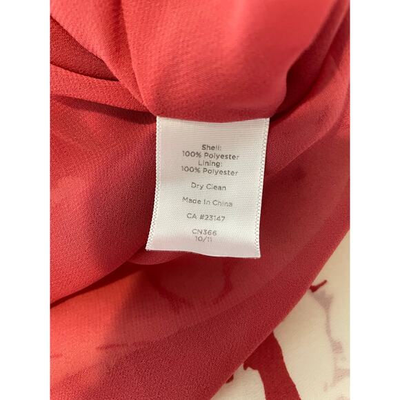 Talbots Swing Dress Sz 14P Floral Red Cream Ruching Chiffon Lined Feminine Girly - Picture 7 of 11